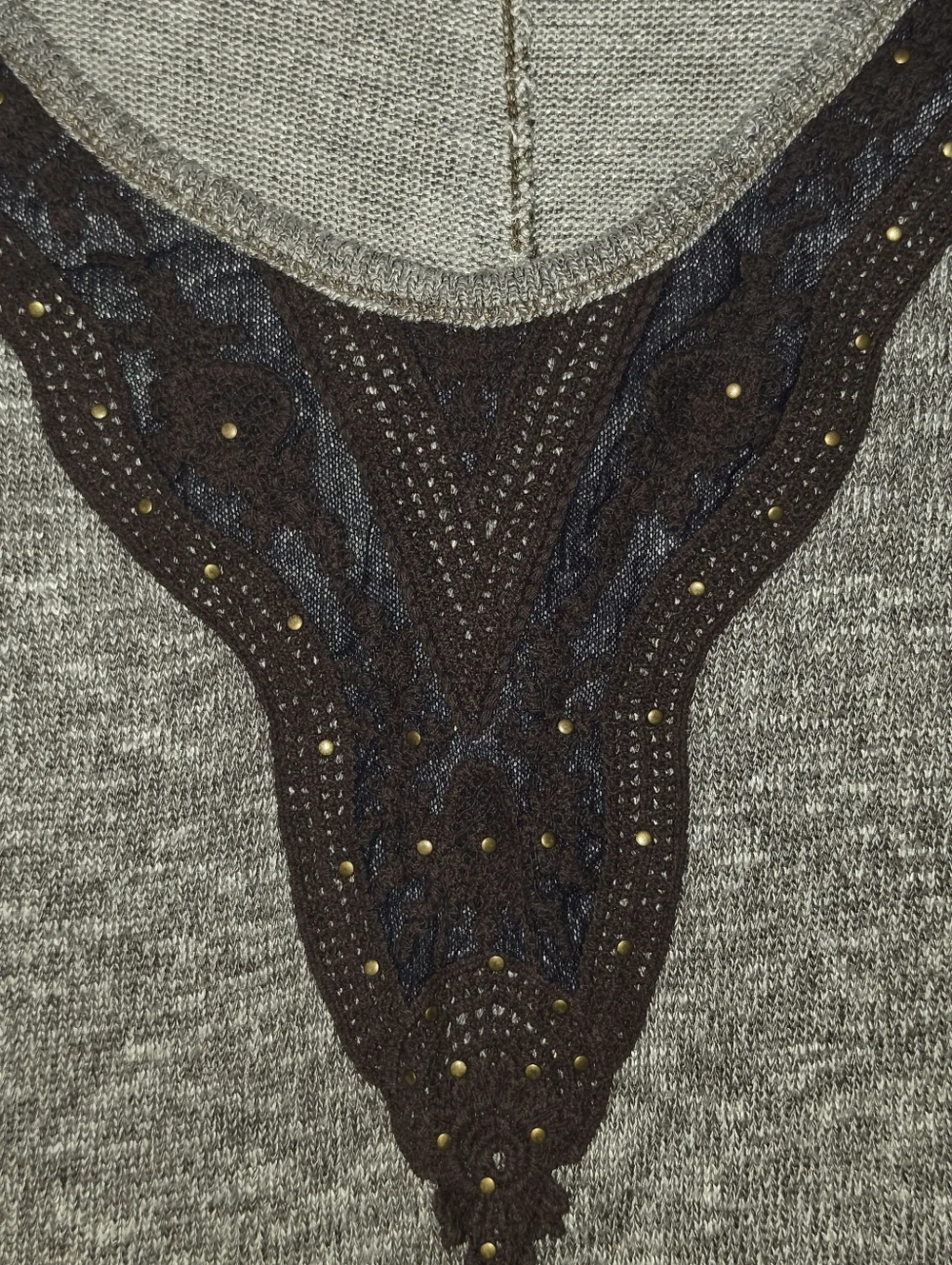 Gray Knit Maurices Small No Long Sleeve Top with Embellished V-Neck - Picture 3 of 5